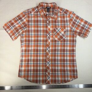 Marmot Men's M Regular Orange Brown Plaid Short Sleeve Button-Up Shirt